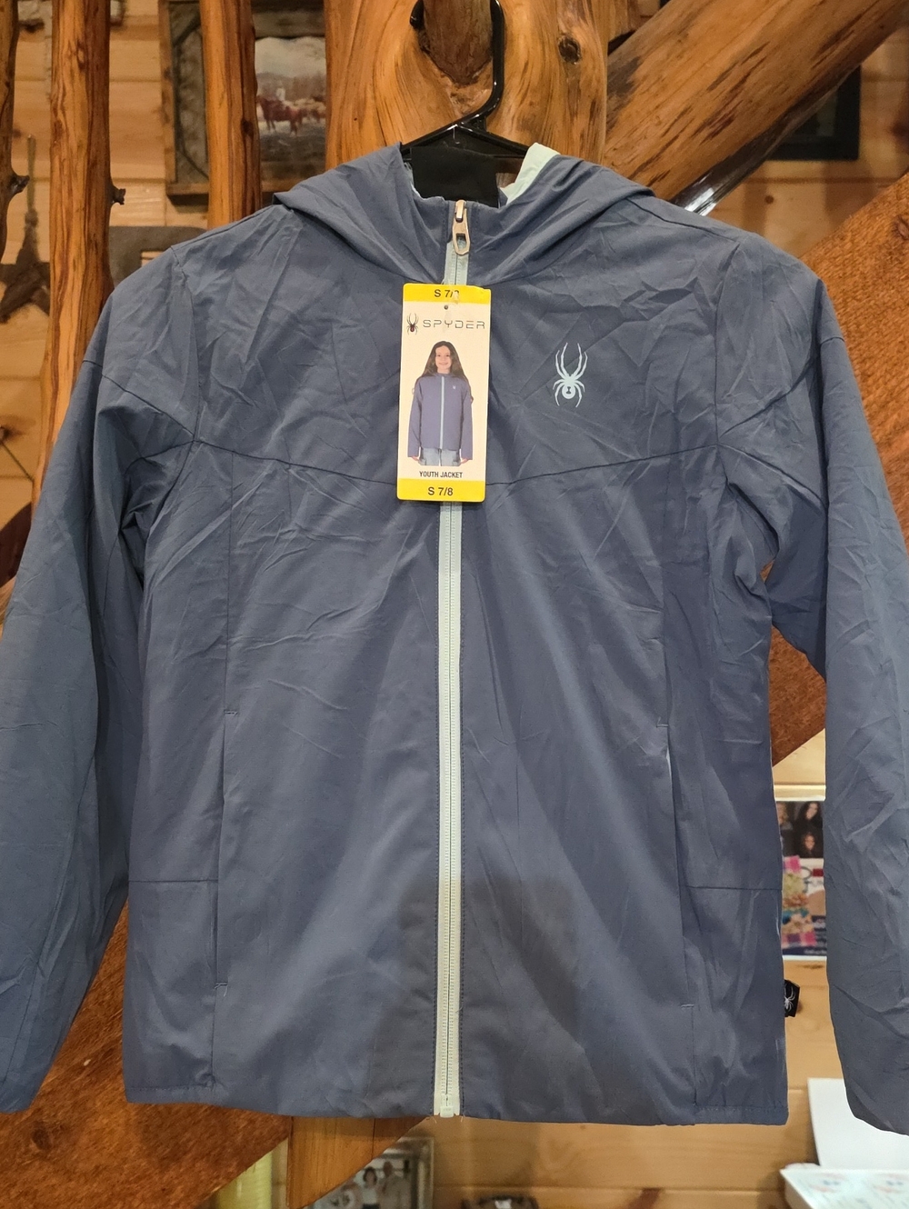 Spyder Hooded Windbreaker Jacket - Slate Blue with Light Blue Accents